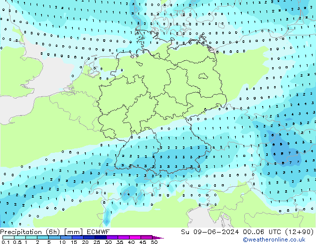 Precipitação (6h) ECMWF Dom 09.06.2024 06 UTC