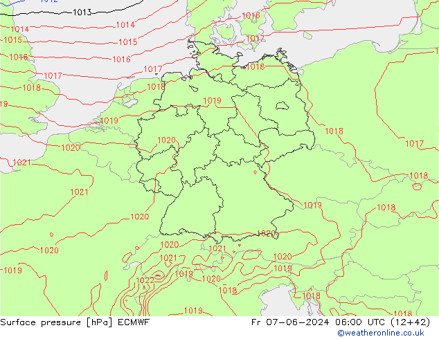 Presión superficial ECMWF vie 07.06.2024 06 UTC