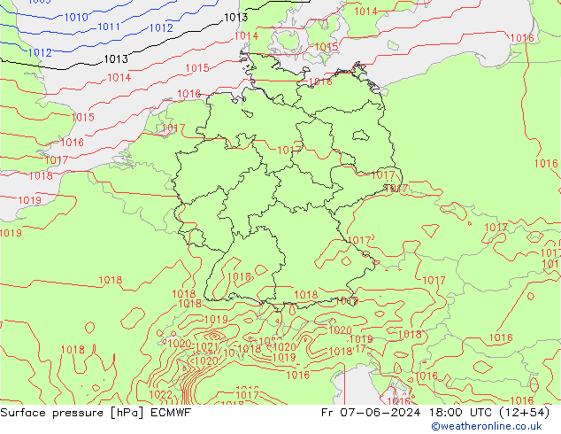 Surface pressure ECMWF Fr 07.06.2024 18 UTC