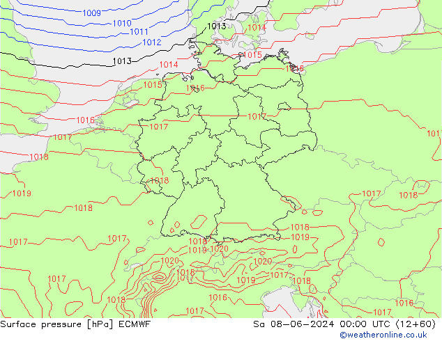 Presión superficial ECMWF sáb 08.06.2024 00 UTC