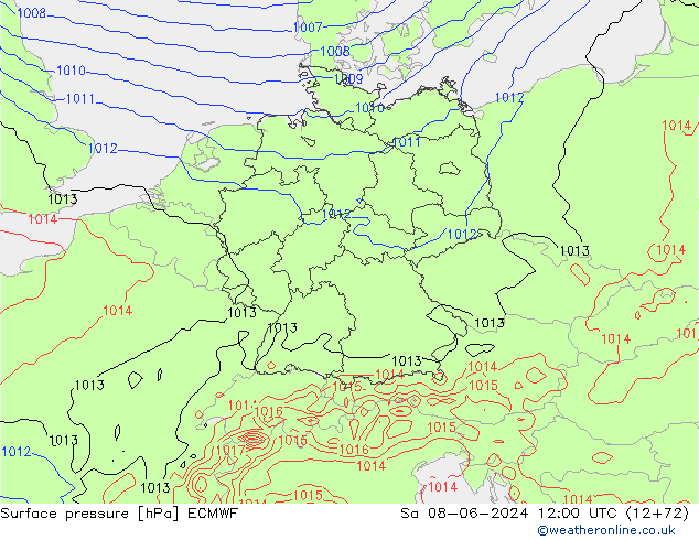 Bodendruck ECMWF Sa 08.06.2024 12 UTC