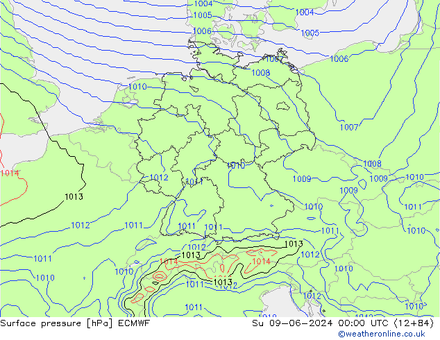 Atmosférický tlak ECMWF Ne 09.06.2024 00 UTC