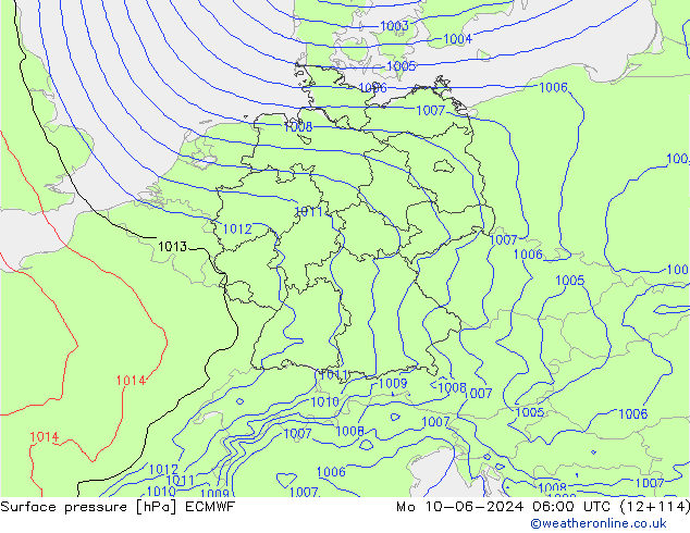 Surface pressure ECMWF Mo 10.06.2024 06 UTC