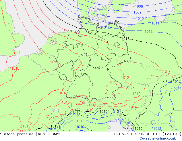 Atmosférický tlak ECMWF Út 11.06.2024 00 UTC