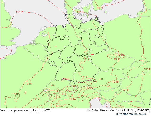 Surface pressure ECMWF Th 13.06.2024 12 UTC