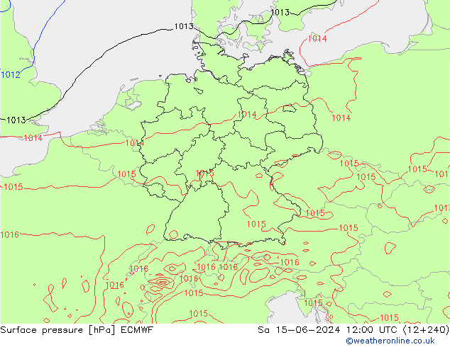 Bodendruck ECMWF Sa 15.06.2024 12 UTC