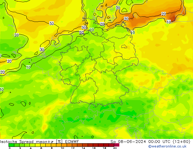 Isotachs Spread ECMWF сб 08.06.2024 00 UTC