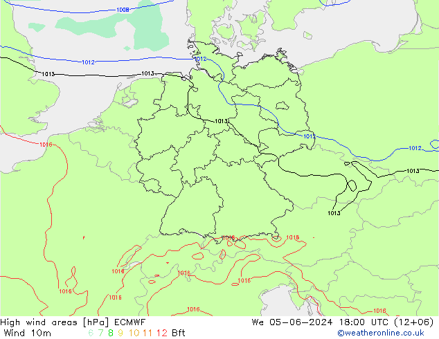 High wind areas ECMWF mié 05.06.2024 18 UTC