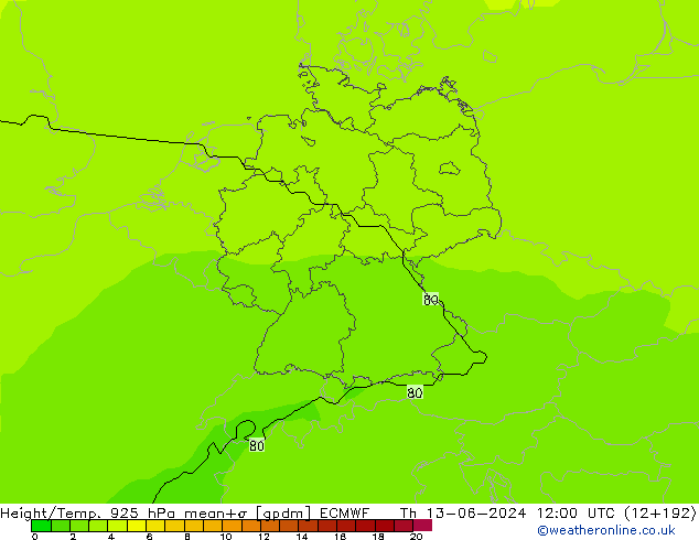 Height/Temp. 925 hPa ECMWF Do 13.06.2024 12 UTC