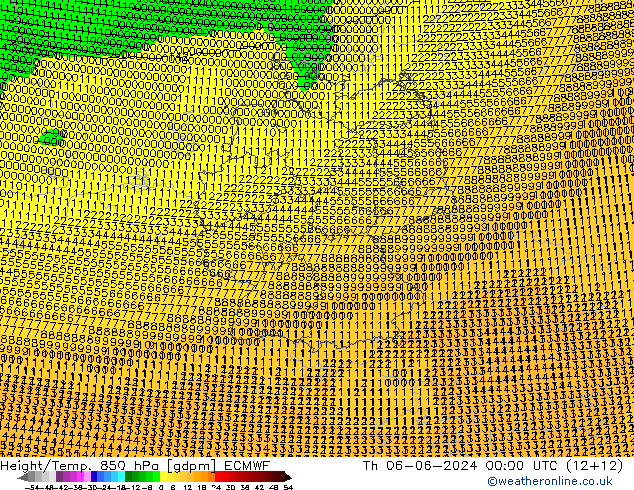 Height/Temp. 850 hPa ECMWF Do 06.06.2024 00 UTC