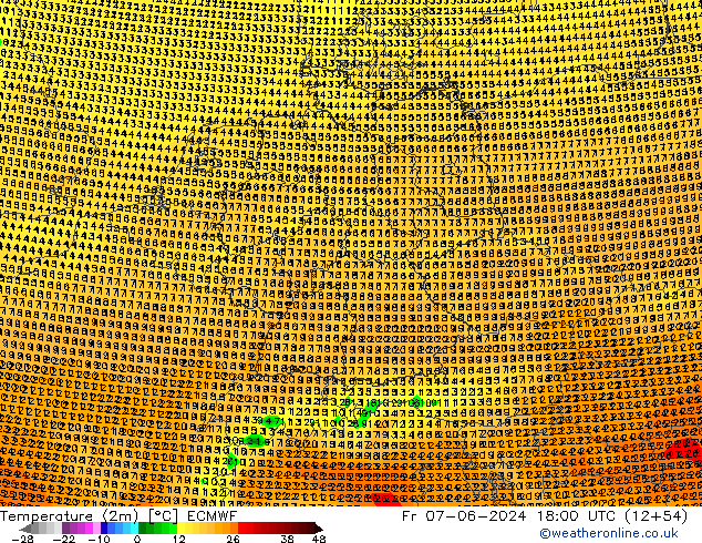 Temperatura (2m) ECMWF vie 07.06.2024 18 UTC