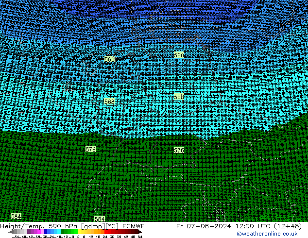 Height/Temp. 500 hPa ECMWF Fr 07.06.2024 12 UTC