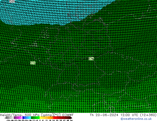 Height/Temp. 500 hPa ECMWF Do 20.06.2024 12 UTC