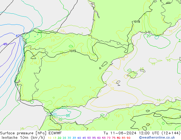 Isotachs (kph) ECMWF  11.06.2024 12 UTC