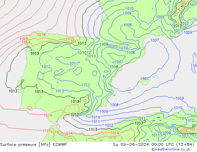 Atmosférický tlak ECMWF Ne 09.06.2024 00 UTC