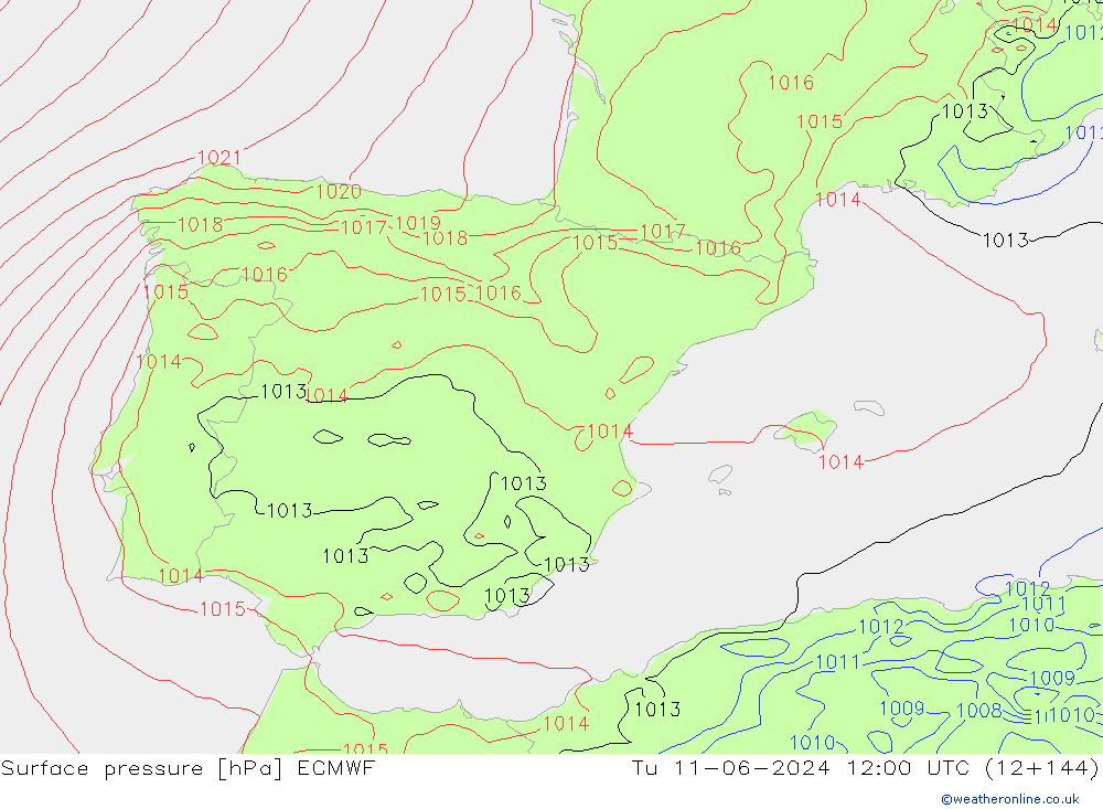 Luchtdruk (Grond) ECMWF di 11.06.2024 12 UTC