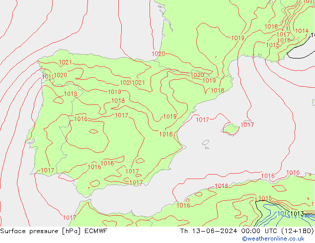 Pressione al suolo ECMWF gio 13.06.2024 00 UTC