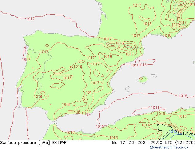 Atmosférický tlak ECMWF Po 17.06.2024 00 UTC