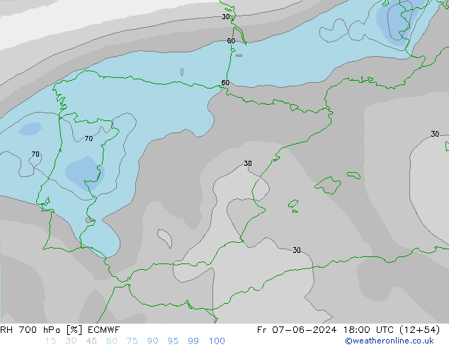 RH 700 гПа ECMWF пт 07.06.2024 18 UTC