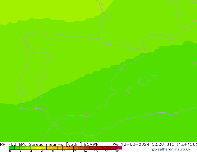 Humidité rel. 700 hPa Spread ECMWF mer 12.06.2024 00 UTC