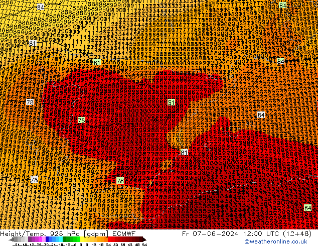 Height/Temp. 925 гПа ECMWF пт 07.06.2024 12 UTC