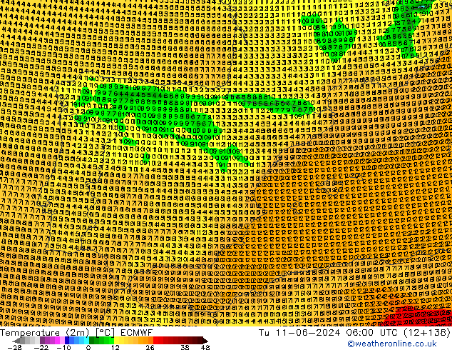 Temperatuurkaart (2m) ECMWF di 11.06.2024 06 UTC