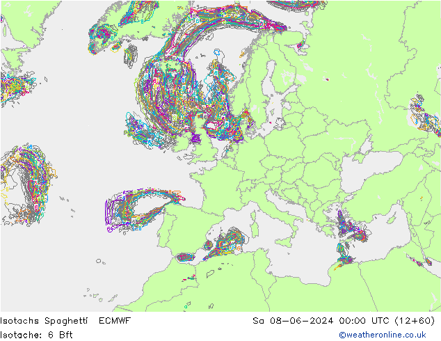 Isotachs Spaghetti ECMWF Sa 08.06.2024 00 UTC