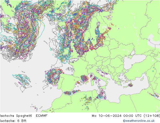 Isotachs Spaghetti ECMWF пн 10.06.2024 00 UTC