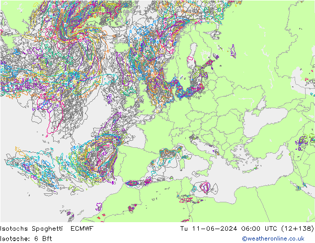 Isotachs Spaghetti ECMWF вт 11.06.2024 06 UTC