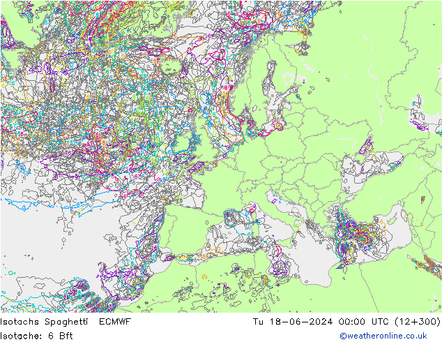 Isotachs Spaghetti ECMWF Tu 18.06.2024 00 UTC