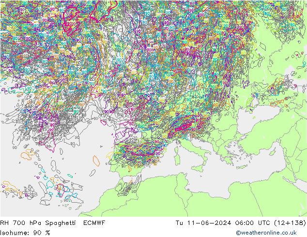 RV 700 hPa Spaghetti ECMWF di 11.06.2024 06 UTC