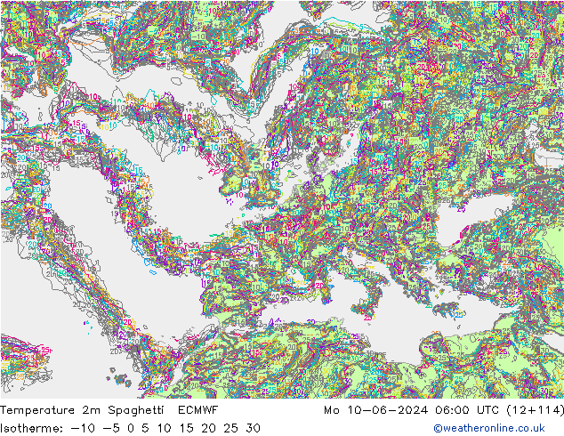 Temperature 2m Spaghetti ECMWF Mo 10.06.2024 06 UTC