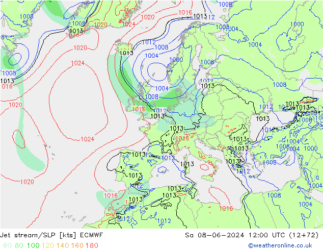 Polarjet/Bodendruck ECMWF Sa 08.06.2024 12 UTC