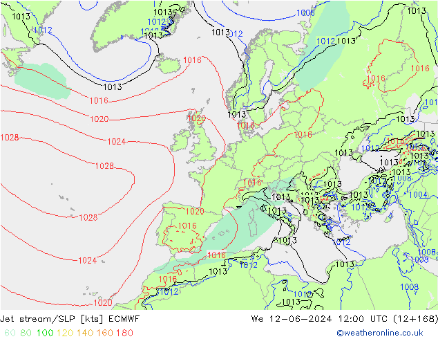 джет/приземное давление ECMWF ср 12.06.2024 12 UTC