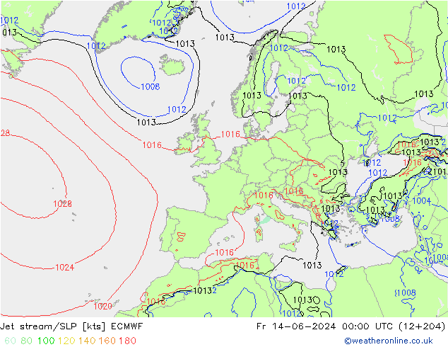 джет/приземное давление ECMWF пт 14.06.2024 00 UTC