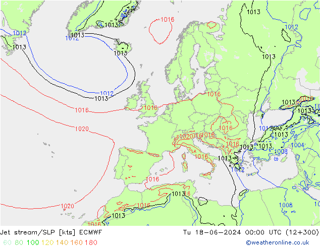 Jet stream/SLP ECMWF Tu 18.06.2024 00 UTC