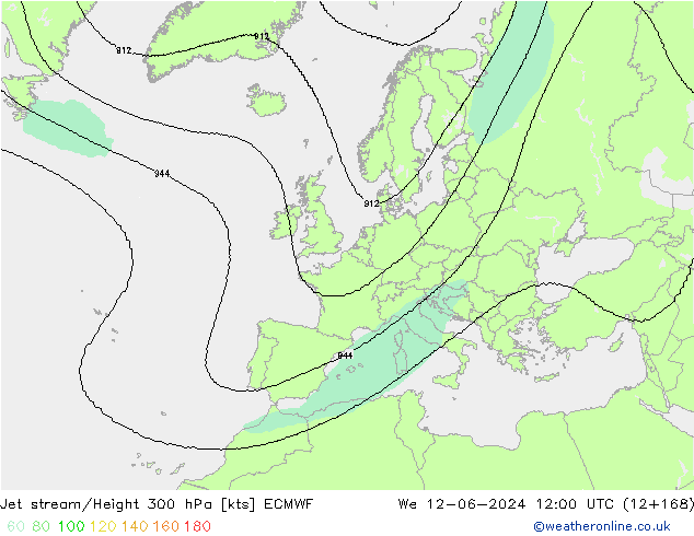 Jet stream/Height 300 hPa ECMWF We 12.06.2024 12 UTC