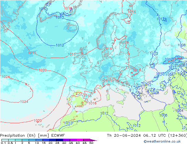 Precipitazione (6h) ECMWF gio 20.06.2024 12 UTC