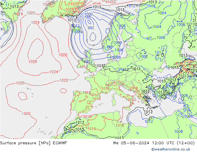 Presión superficial ECMWF mié 05.06.2024 12 UTC
