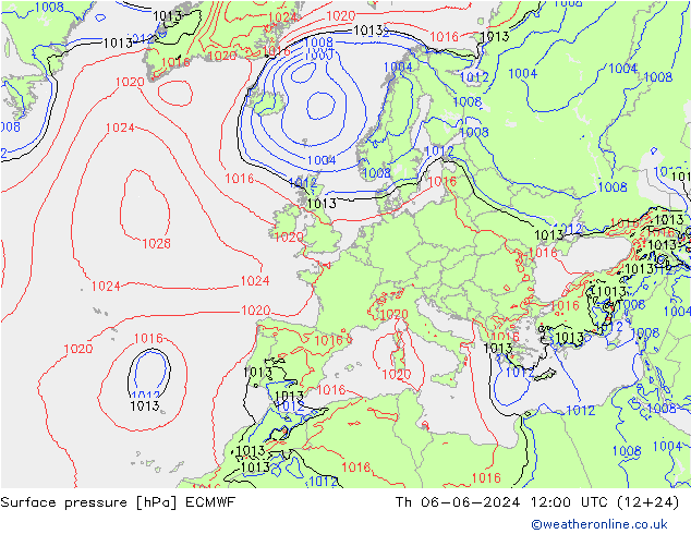 Surface pressure ECMWF Th 06.06.2024 12 UTC