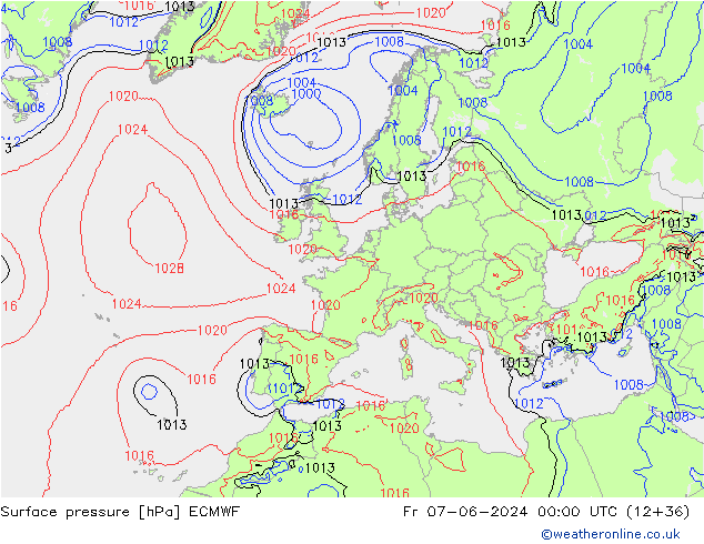 Surface pressure ECMWF Fr 07.06.2024 00 UTC