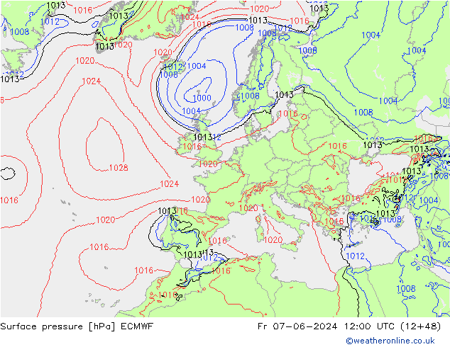 Bodendruck ECMWF Fr 07.06.2024 12 UTC