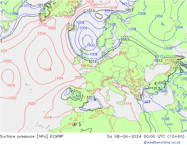 pressão do solo ECMWF Sáb 08.06.2024 00 UTC