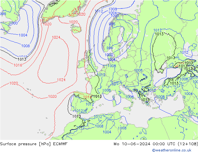 Yer basıncı ECMWF Pzt 10.06.2024 00 UTC