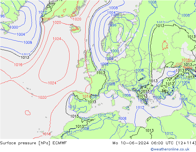 pressão do solo ECMWF Seg 10.06.2024 06 UTC