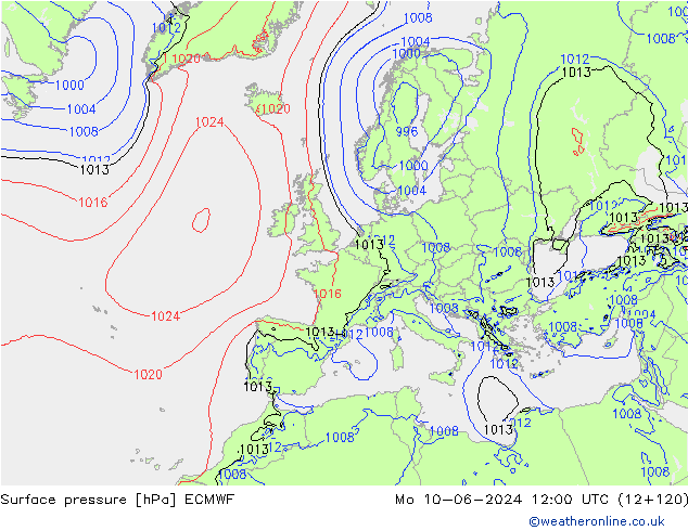 Bodendruck ECMWF Mo 10.06.2024 12 UTC