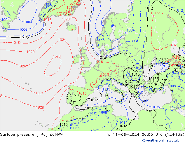 приземное давление ECMWF вт 11.06.2024 06 UTC