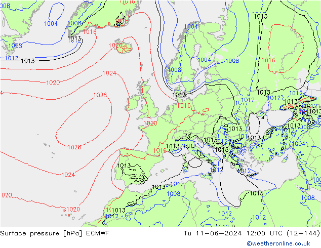 Surface pressure ECMWF Tu 11.06.2024 12 UTC