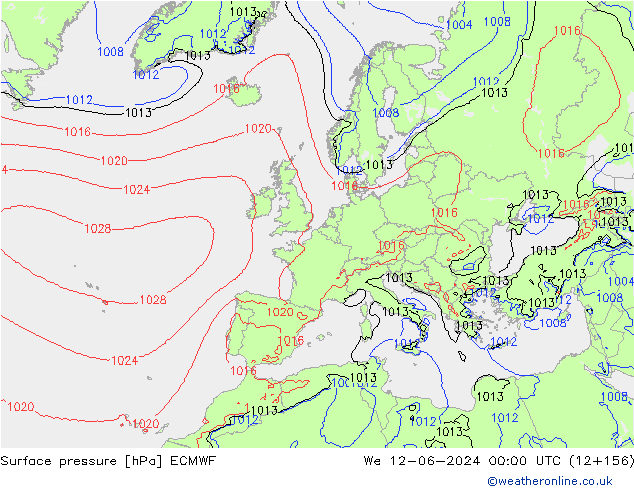 Surface pressure ECMWF We 12.06.2024 00 UTC