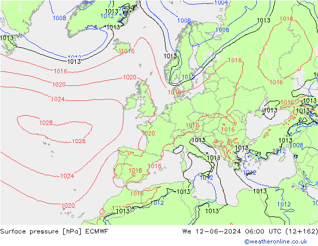 Luchtdruk (Grond) ECMWF wo 12.06.2024 06 UTC